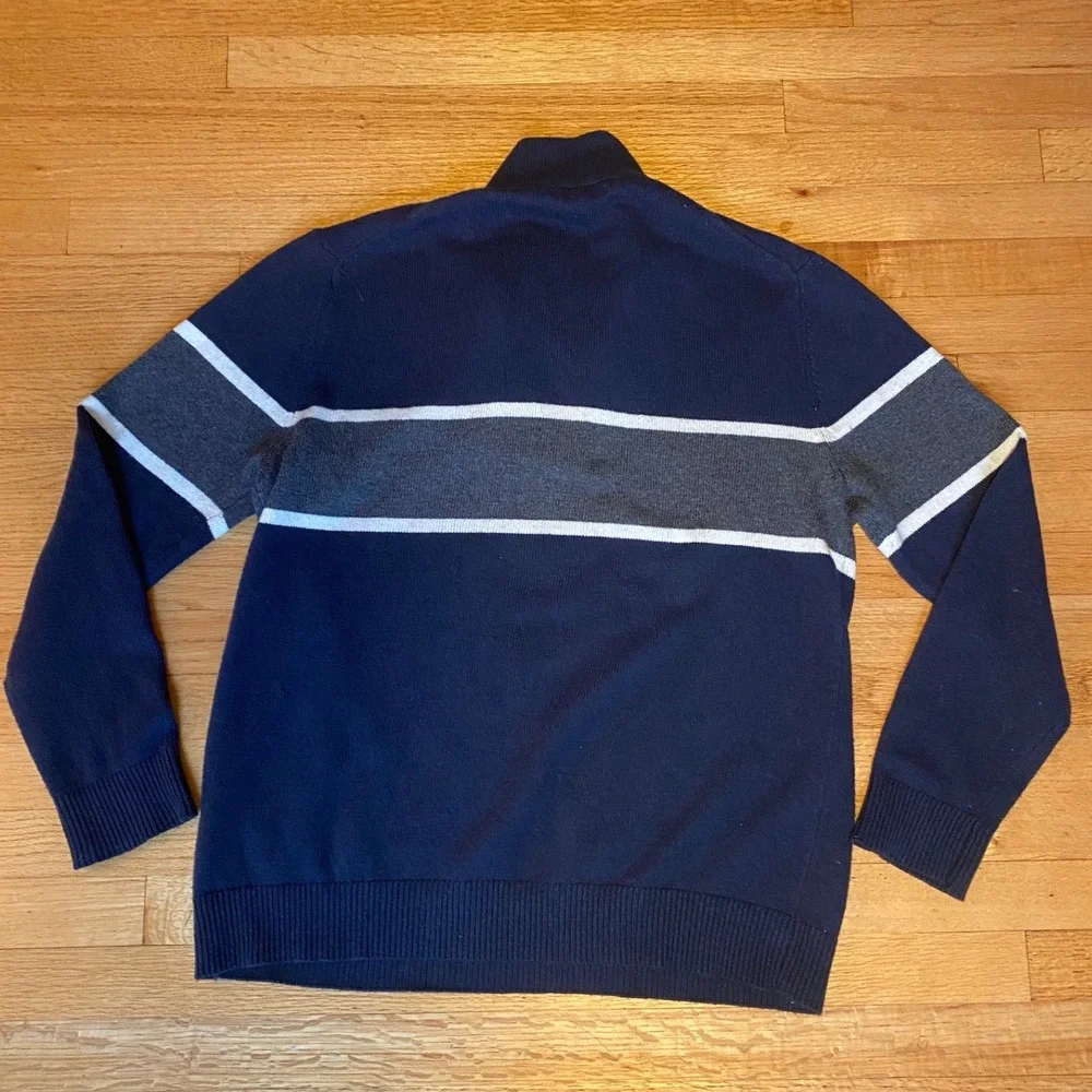 Gap Quarter Zip Pullover Mens XL Navy Blue Excellent Striped Knit Sweater